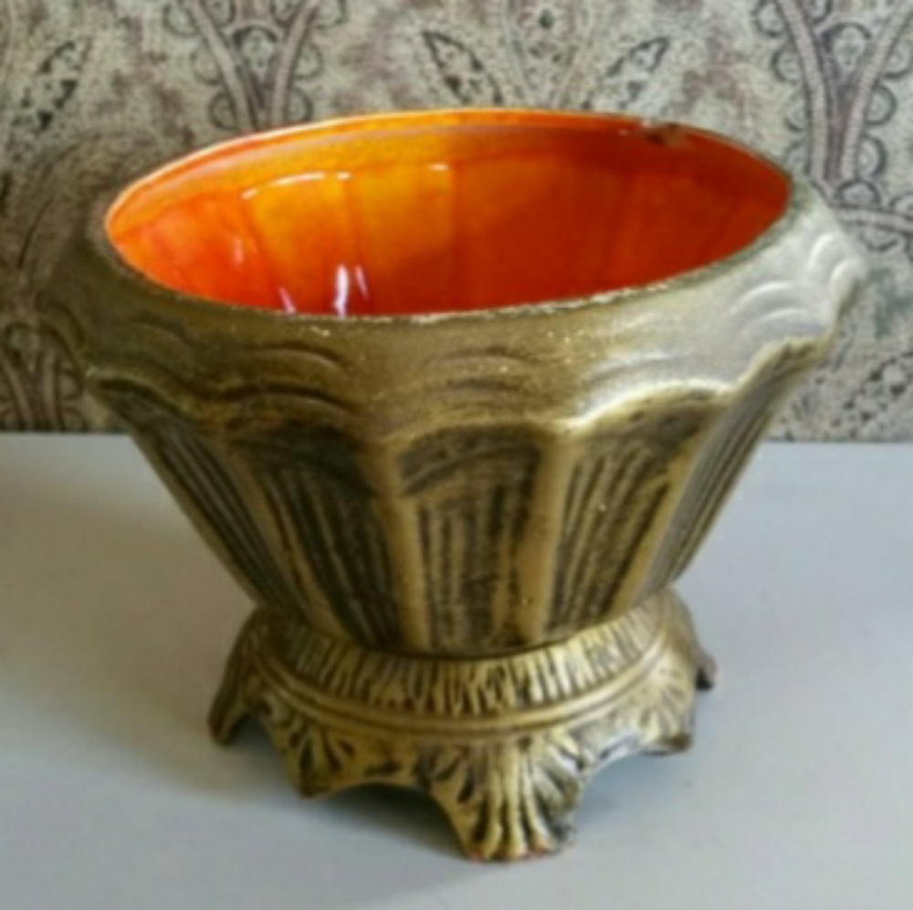 Fun 1960s Maurice California Pottery Planter Orange and Gold USA c